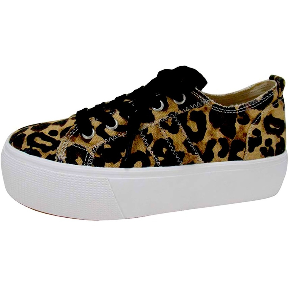 NEWSTAR Jellypop, leopard platform canvas sneakers,size 7M